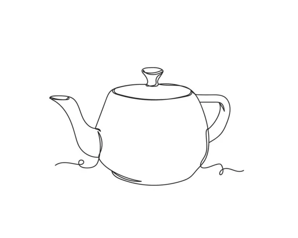 Continuous One Line Drawing Teapot Icon Silhouette White Background Linear — Stock Vector