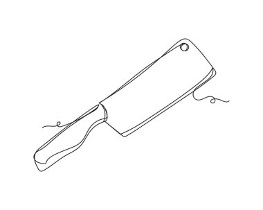 Beyaz arka planda kasap bıçağını siluet şeklinde çizmeye devam et. Doğrusal biçimlendirilmiş.