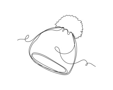 Beyaz arka planda sürekli bir çizgi halinde kayak şapkası simgesi çizimi. Doğrusal biçimlendirilmiş.