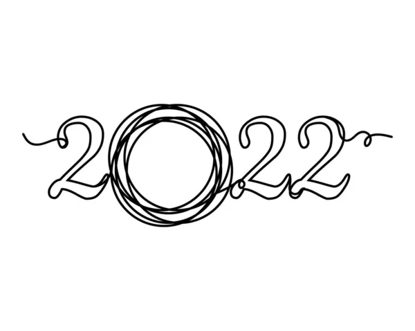 Безперервний Креслення Однієї Лінії Щасливого Нового Року 2022 Значка Силуеті — стоковий вектор