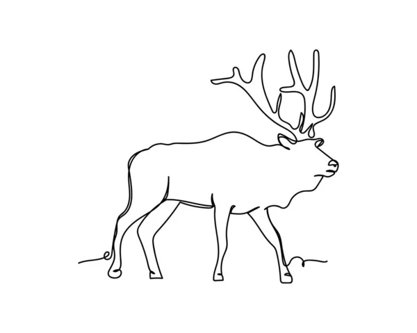 Continuous One Line Drawing Reindeer Icon Silhouette White Background Linear — Stock Vector