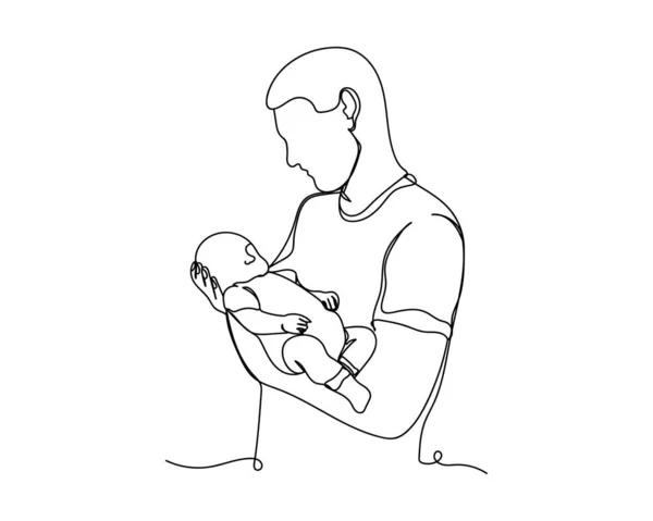 Kontinuerlig Linje Teckning Far Med Baby Fäder Dag Koncept Ikon — Stock vektor