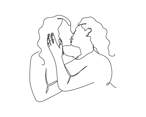 Kontinuierliche Einzeilige Zeichnung Des Lesbischen Paares Lgbtq Symbol Silhouette Auf — Stockvektor
