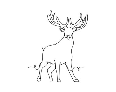 Beyaz arka planda gölgede duran bir geyik çizimi devam ediyor. Doğrusal biçimlendirilmiş.