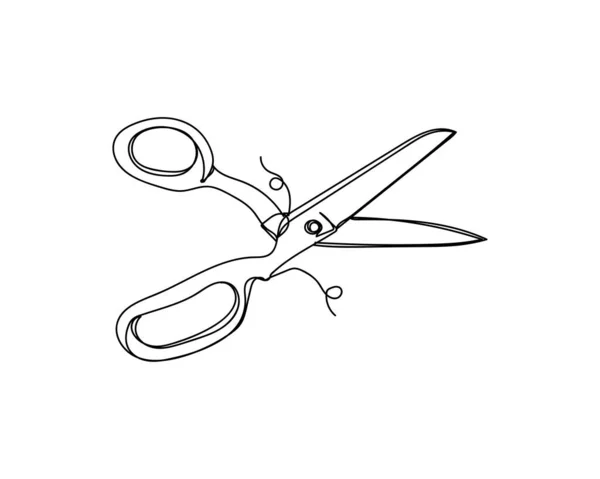 Непрерывный Однолинейный Рисунок Ножниц Шитья Иконки Силуэтом Белом Фоне Линейная — стоковый вектор