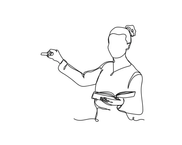 Beyaz arka planda güzel öğretmen simgesinin sürekli bir çizimi. Doğrusal biçimlendirilmiş.