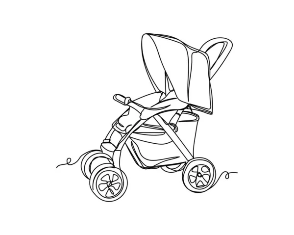白い背景にシルエットで赤ちゃんの馬車の連続的な1行の図面 線形形式 — ストックベクタ