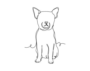 Beyaz arka planda siluette chihuahua köpek yavrusu ikonu çizmeye devam et. Doğrusal biçimlendirilmiş.