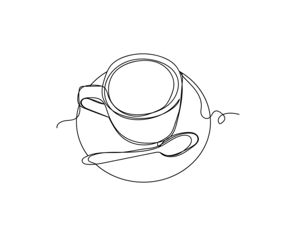 Continuous One Line Drawing Cup Coffee Icon Silhouette White Background — Stock Vector