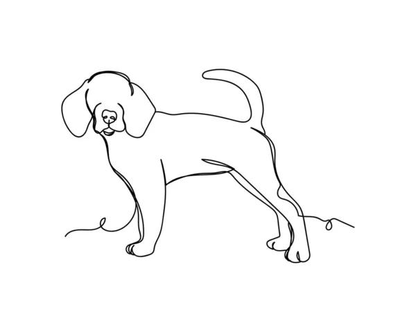 Continuous One Line Drawing Cute Beagle Puppy Silhouette White Background — Stock Vector