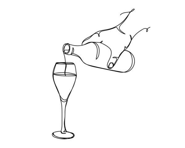 Dessin Continu Une Ligne Boire Vin Cocktail Icône Silhouette Sur — Image vectorielle