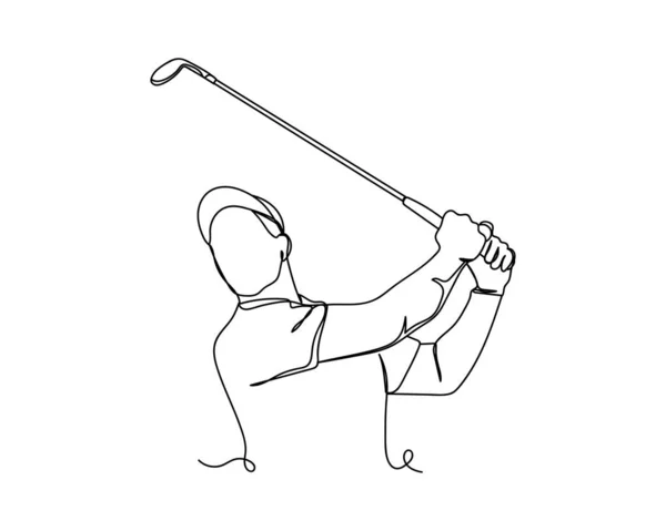 Dibujo Continuo Una Línea Del Icono Del Jugador Golf Silueta — Vector de stock