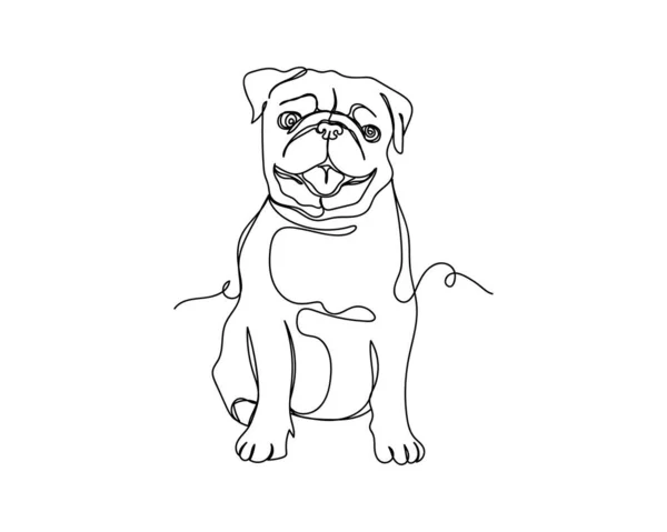 Kontinuierliche Einzeilige Zeichnung Des Mops Hund Symbols Silhouette Auf Weißem — Stockvektor