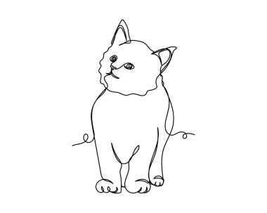 Beyaz arka planda sürekli bir çizgi halinde küçük kedi simgesi çiziyor. Doğrusal biçimlendirilmiş.