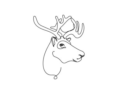 Beyaz arka planda ren geyiği noel konsepti simgesinin sürekli çizimi. Doğrusal biçimlendirilmiş.