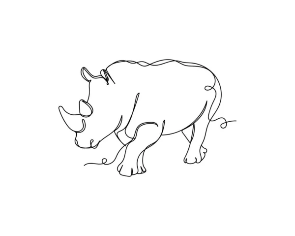 Dessin Continu Une Ligne Logo Icône Rhinocéros Silhouette Sur Fond — Image vectorielle