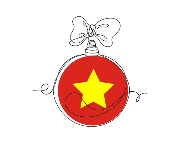 Dibujo Continuo Una Línea Bola Navidad Con Bandera Vietnam Icono — Vector de stock