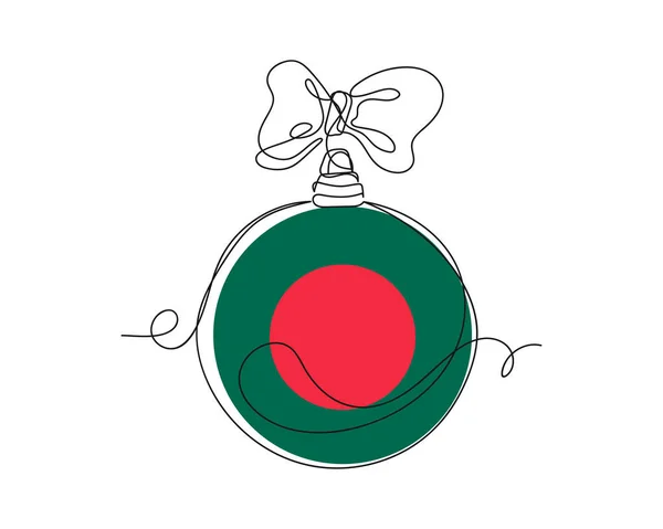 Desenho Contínuo Uma Linha Bola Natal Com Bandeira Bangladesh Ícone —  Vetores de Stock