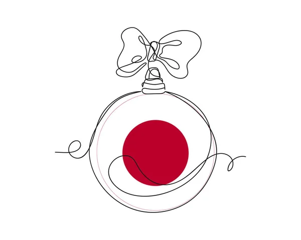 Ciągły Jeden Wiersz Rysunek Świątecznej Kuli Japońską Flagą Nowy Rok — Wektor stockowy