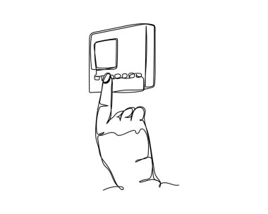 Beyaz bir arka planda, sürekli olarak, iklim kontrolünü düzenleyen el çizimleri. Doğrusal biçimlendirilmiş.