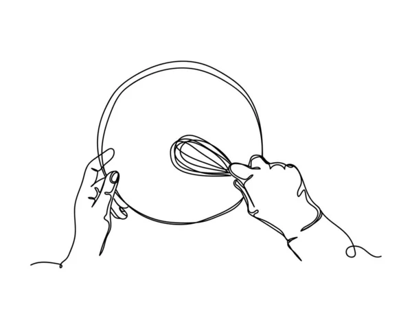 连续画一条线 手工烹调 使烹饪图标食物概念在一个白色背景的轮廓 线性风格化 — 图库矢量图片