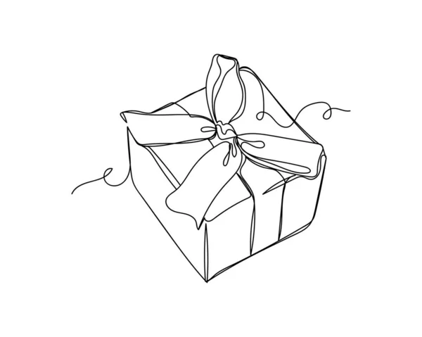 Dessin Continu Une Ligne Noël Nouvel Coffret Cadeau Anniversaire Silhouette — Image vectorielle