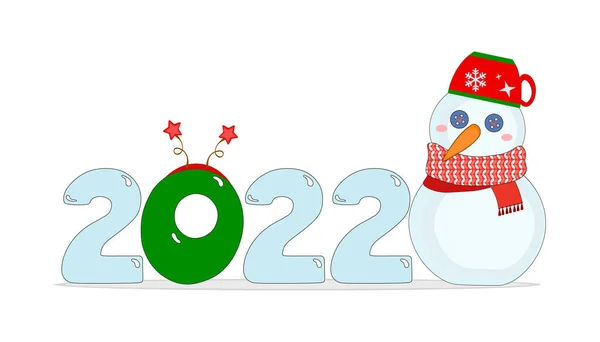 Симпатичный Мультфильм Новый 2022 Год Снеговиком Перфект Поздравительных Открыток Приглашений — стоковый вектор