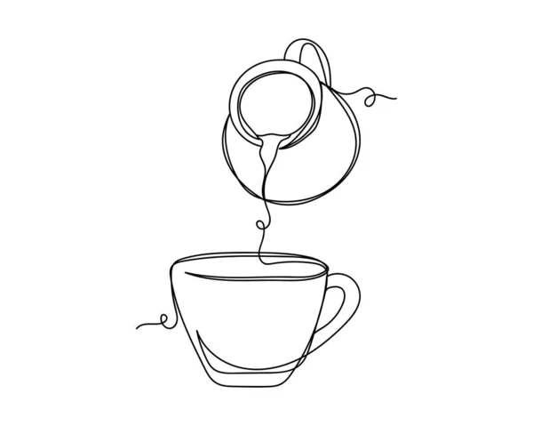 Dessin Continu Une Ligne Verser Lait Crème Dans Une Tasse — Image vectorielle