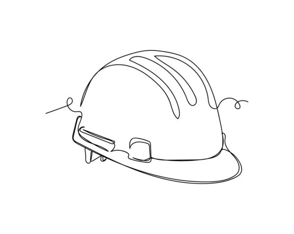 Continuous One Line Drawing Hard Hat Icon Silhouette White Background — Stock Vector