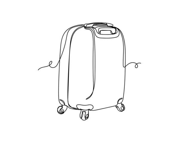 连续一行画的旅行行李箱图标在一个白色背景的轮廓 线性风格化 — 图库矢量图片