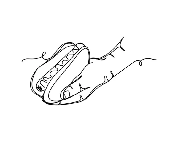 Dibujo Continuo Una Línea Mano Sosteniendo Concepto Alimento Icono Perro — Archivo Imágenes Vectoriales