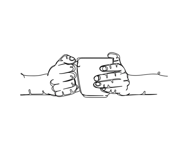 Dessin Continu Une Ligne Des Mains Tenant Tasse Thé Chaud — Image vectorielle