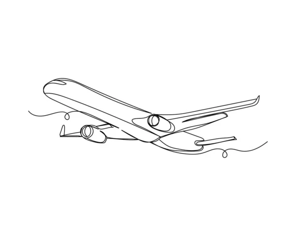 Kontinuierliche Linienzeichnung Des Flugzeugsymbols Silhouette Auf Weißem Hintergrund Linear Stilisiert — Stockvektor