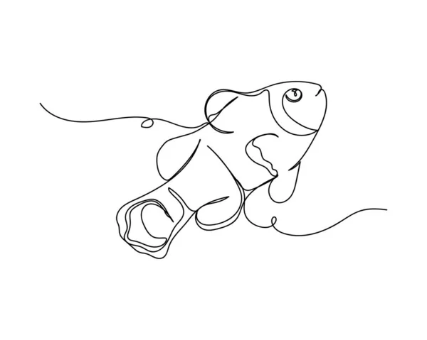 Dibujo Continuo Una Línea Pequeño Anfiprión Pescado Silueta Sobre Fondo — Vector de stock