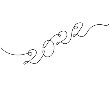 Beyaz bir arkaplanda siluet simgesiyle 2022 yılının aralıksız bir çizimi. Doğrusal biçimlendirilmiş.