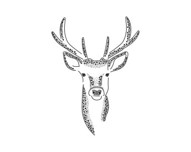 Beyaz bir arkaplanda 2022 yılbaşı geyiğinin siluet simgesiyle noktalama çizimi. Doğrusal biçimlendirilmiş.