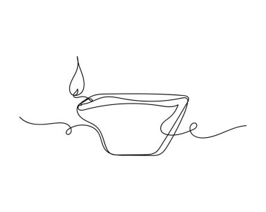 Beyaz arka planda siluet içinde mutlu bir diwali lambası çizimi. Doğrusal biçimlendirilmiş.