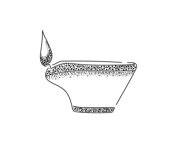 Pointillism Σχέδιο Του Λογότυπου Ευτυχισμένη Λάμπα Diwali Σιλουέτα Λευκό Φόντο — Διανυσματικό Αρχείο