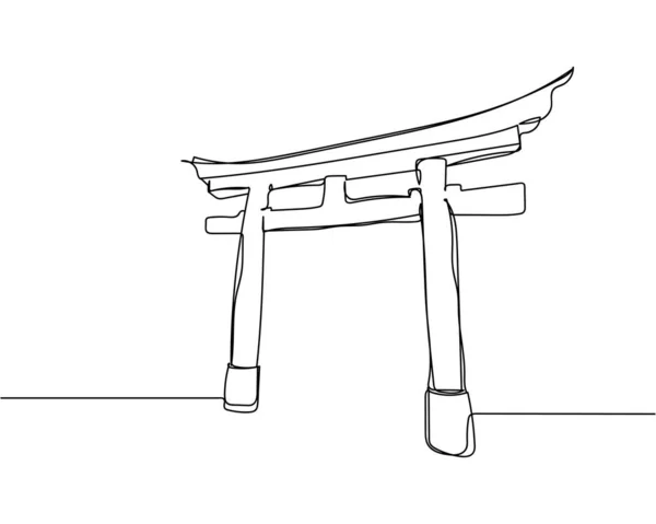 Desenho Contínuo Uma Linha Santuário Fushimi Inari Taisha Silhueta Sobre —  Vetores de Stock