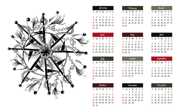 Vector Image Calendar Template Year 2022 Vector Sketch — Stock Vector