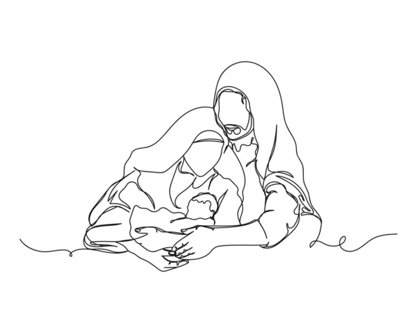 Ciągły Rysunek Szopki Bożonarodzeniowej Maryja Ikoną Dzieciątka Jezus Sylwetce Białym — Wektor stockowy