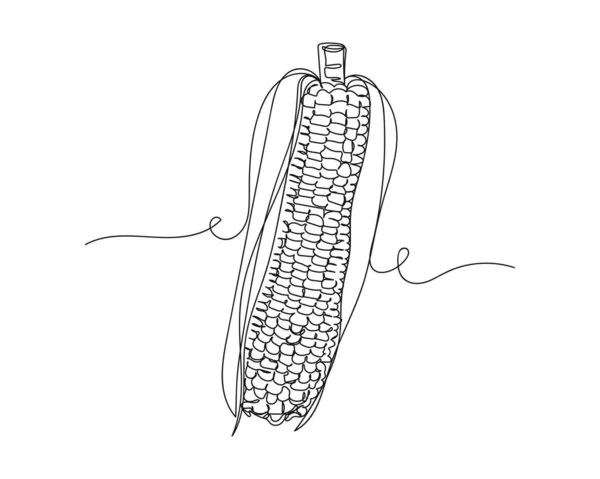 Непрерывный Однострочный Рисунок Иконы Кукурузы Силуэтом Белом Фоне Линейная Стилизация — стоковый вектор