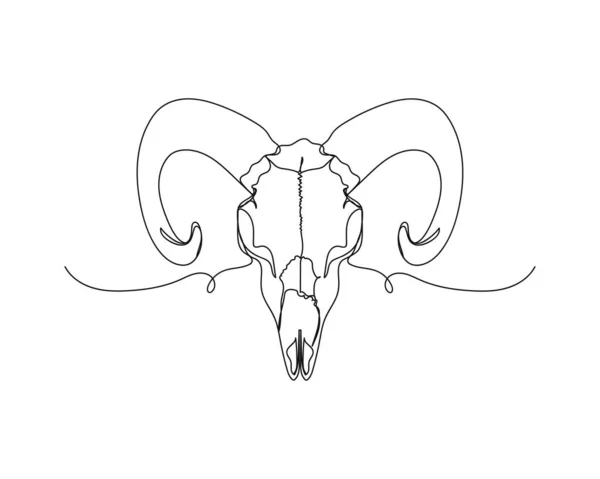 白い背景にシルエットでヤギの頭蓋骨神秘的なコンセプトアイコンの連続的な1行の図面 線形形式 — ストックベクタ