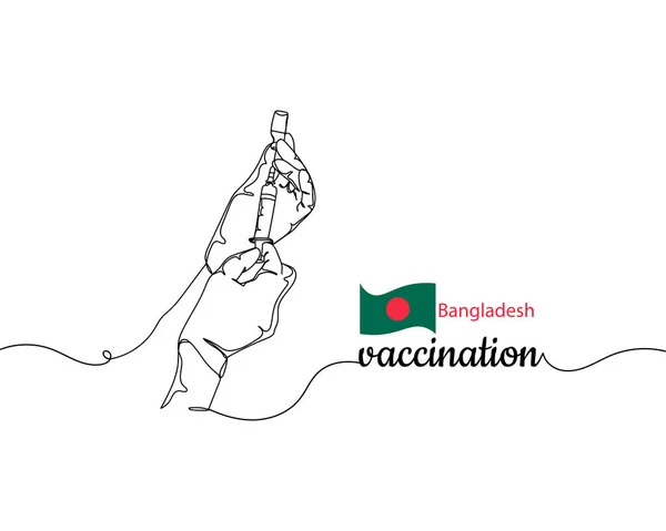 Dibujo Continuo Una Línea Del Coronavirus Vacunación Con Jeringa Mano — Archivo Imágenes Vectoriales