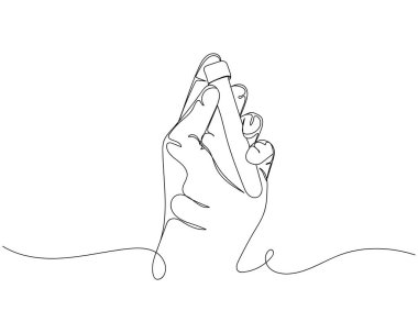 Beyaz bir arkaplanda, elinde siluet olan bilimsel testlerin kesintisiz bir çizimi. Doğrusal biçimlendirilmiş. Minimalist.