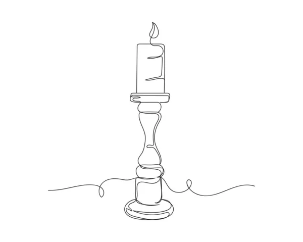 Kontinuierliche Linienzeichnung Eines Eleganten Kerzenleuchters Mit Kerze Silhouette Auf Weißem — Stockvektor