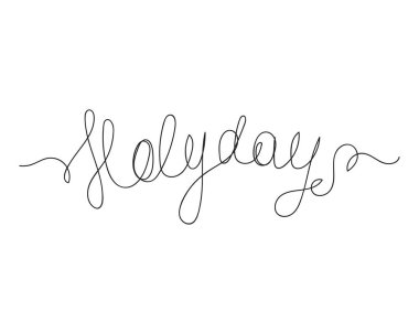 Beyaz arkaplanda sürekli olarak yazılı tatil simgesi çizimi var. Doğrusal biçimlendirilmiş.