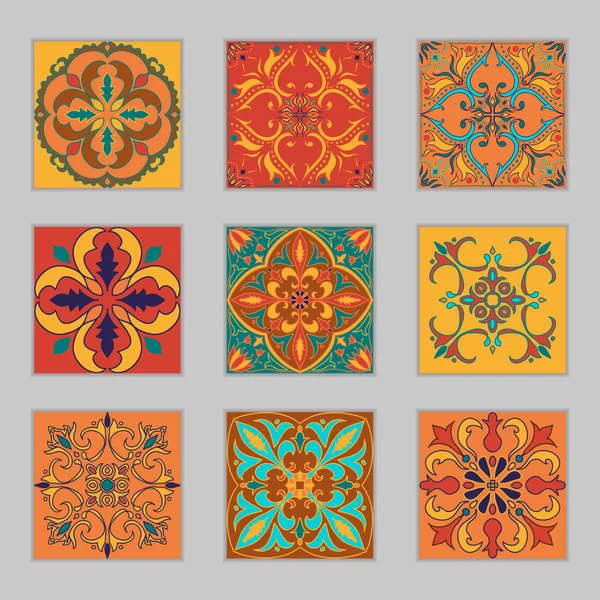 Set de plăci portugheze vectoriale. Modele colorate frumoase pentru design și modă cu elemente decorative — Vector de stoc