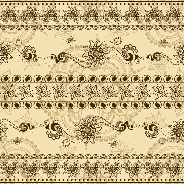 Vektor nahtlose Textur mit floralen Ornamenten im indischen Stil. mehndi ornamentales Streifenmuster — Stockvektor