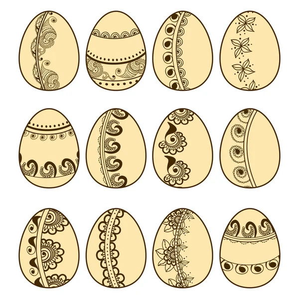 Set of vector easter eggs with mehndi indian ornaments. Collection of decorative elements to Easter — Stock Vector